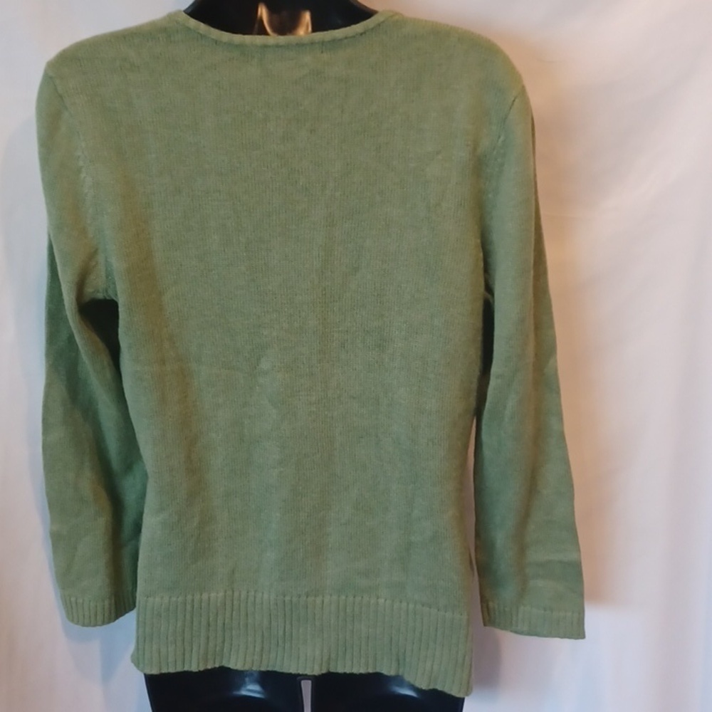 Sigrid Olsen Silk blend green/khaki Sweater!! Like new. Embroidered embellished - Picture 5 of 7
